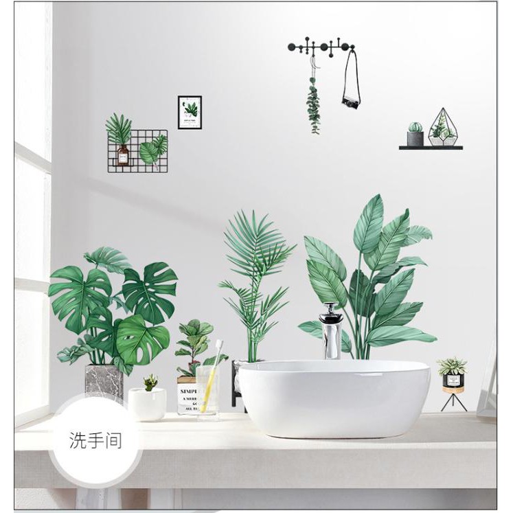 Decal dán trang trí tường phong cách Hàn Quốc Simple Life - decal chậu cây xanh lá AmyShop