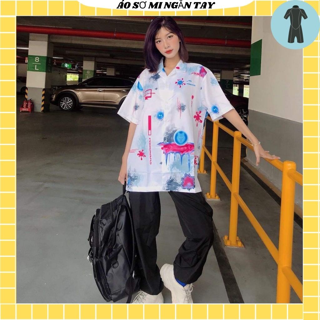 Áo Sơ Mi Tay Ngắn Unisex Cổ Bẻ Phong Cách Hàn Quốc Freesize