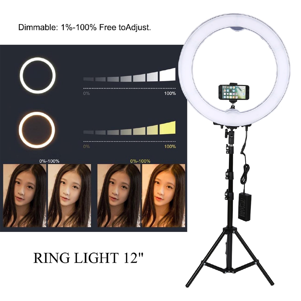 Đèn LED chụp ảnh 12 Inch thiết kế chân đứng tiện lợi