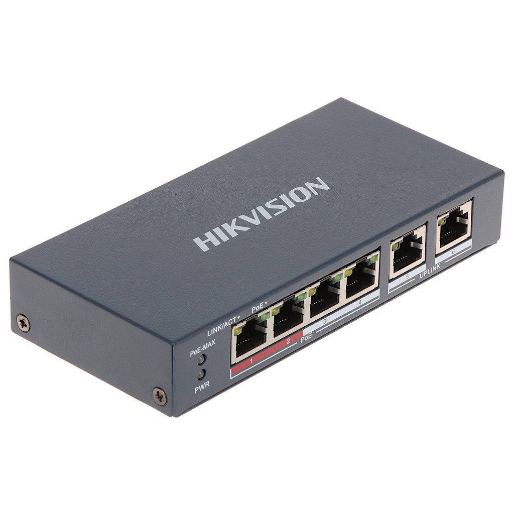 Switch mạng Hikvision DS-3E0106P-E/M 4 cổng PoE , 2 cổng uplink 10/100Mbps