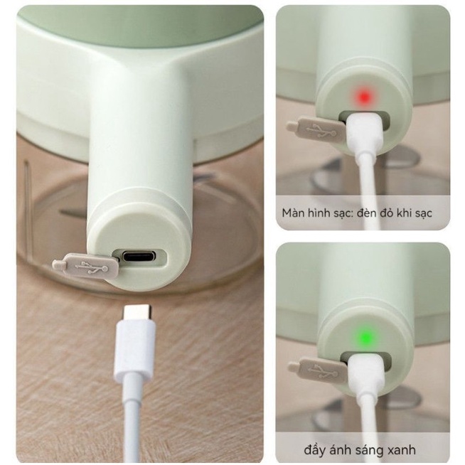 Máy thái lát rau củ thực phẩm máy xay cầm tay sạc điện 3 in 1 nghiền tỏi ớt cắt rau gia vị màu xanh bạc hà mẫu mới 2022