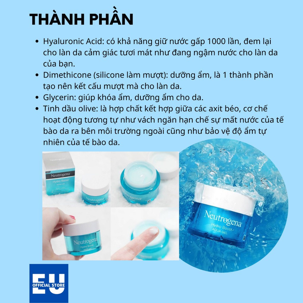 Kem Dưỡng Ẩm Neutrogena Hydro Boost Aqua Gel Water Gel 50g chính hãng dành cho da dầu da hỗn hợp mẫu mới