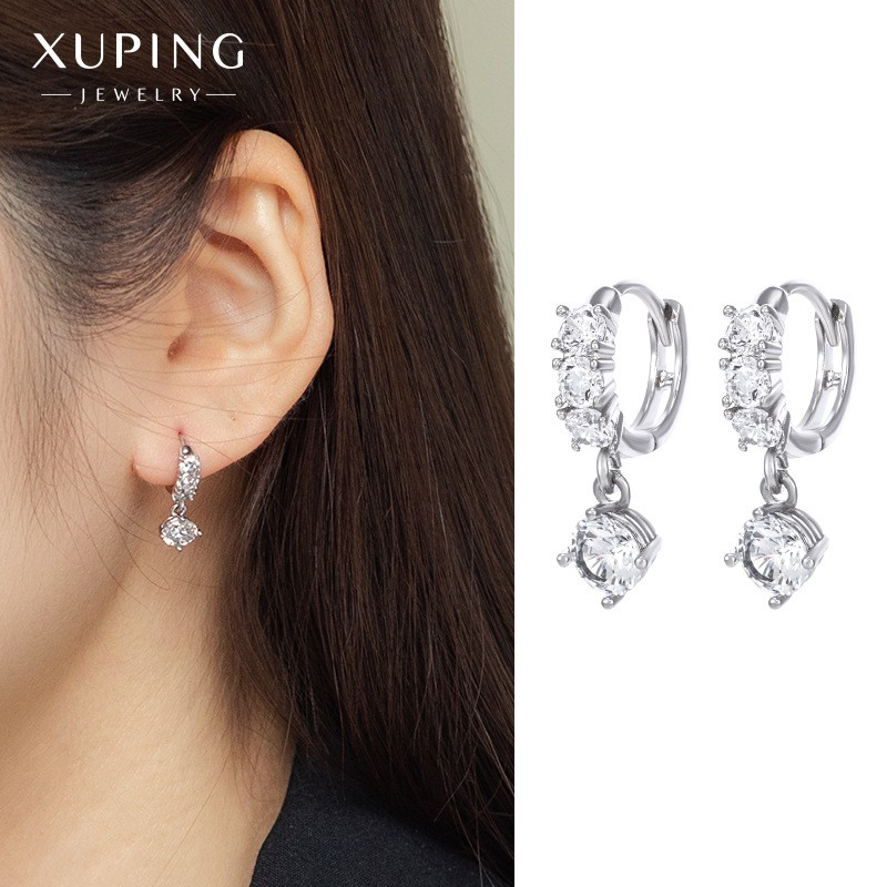 Bông Tai Nữ Mạ Vàng Trắng Thiết Kế Dáng Tròn, Mặt Đá Sang Trọng - XPBT70