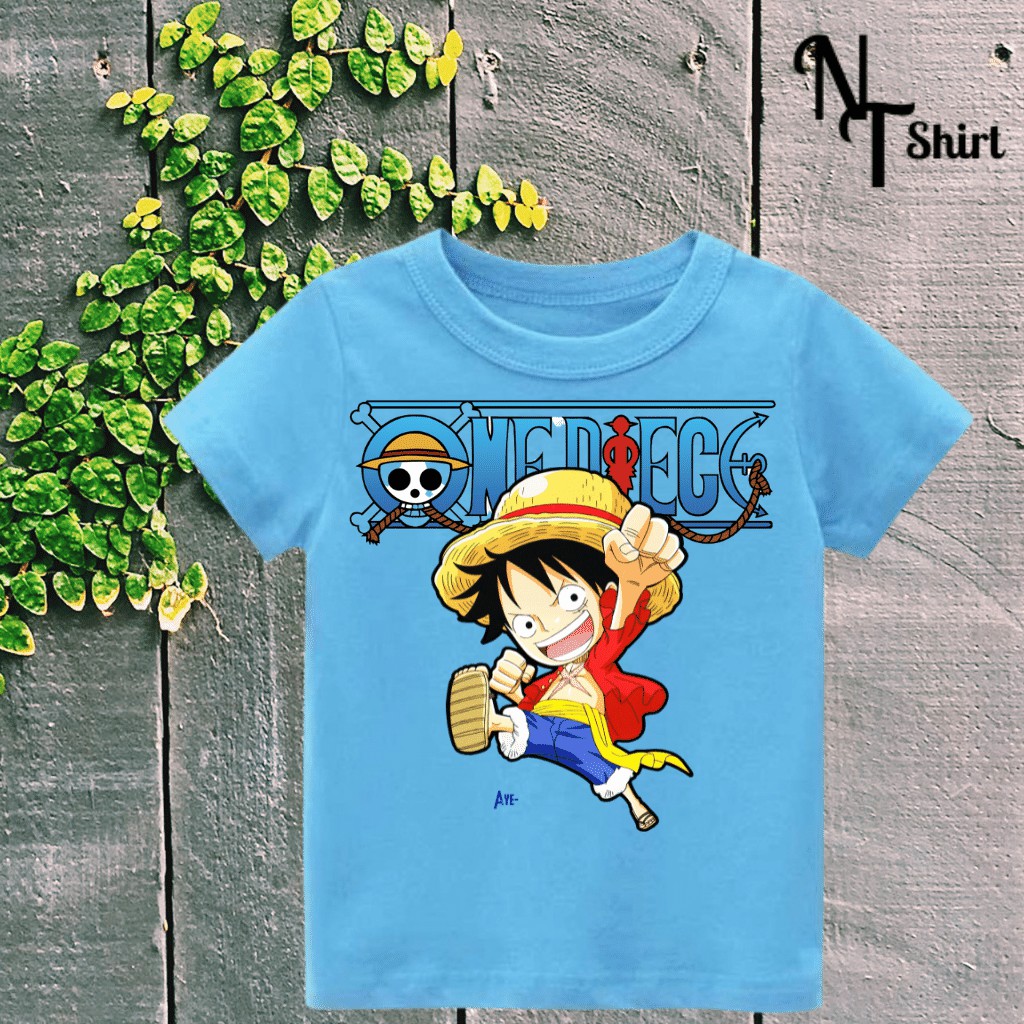 Áo phông bé trai in hình One Piece Luffy, Áo cotton xuất xịn mặc mát mịn hình in chất lượng 07