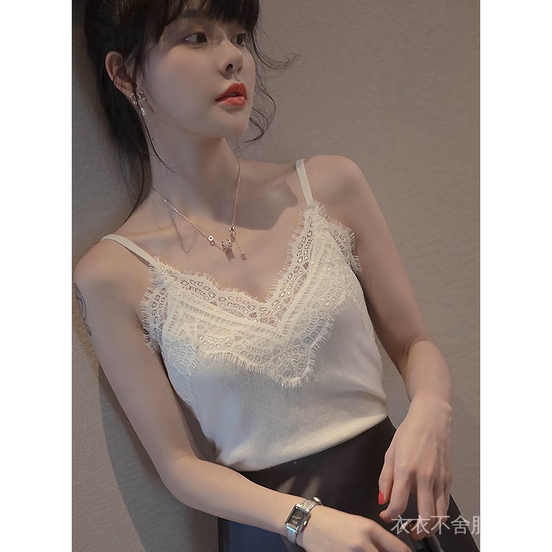 Mùa xuân và mùa hè mới ren đan sling phụ nữ mặc bên ngoài áo ghi lê mỏng Áo sơ mi cổ chữ V với áo sơ mi đáy