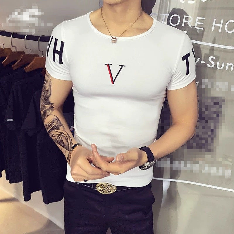 Áo Thun Tay Ngắn Màu Trơn Dáng Ôm Phong Cách Hàn Quốc Thời Trang Cho Nam