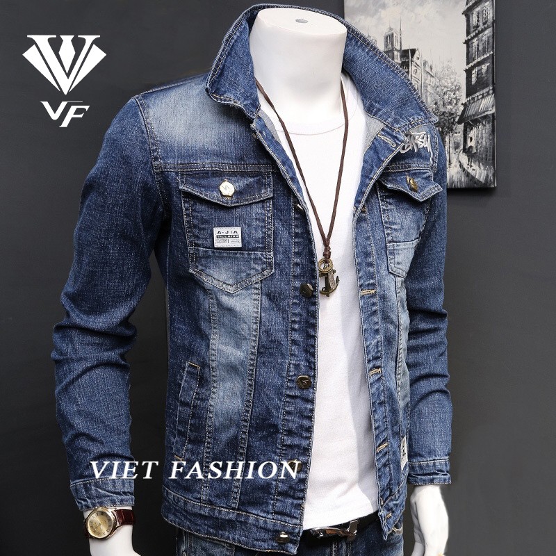 ÁO KHOÁC JEAN NAM CAO CẤP THỜI TRANG CHẤT LIÊU ĐẸP VIET FASHION AK27- ÁO THUN TRƠN BASIC