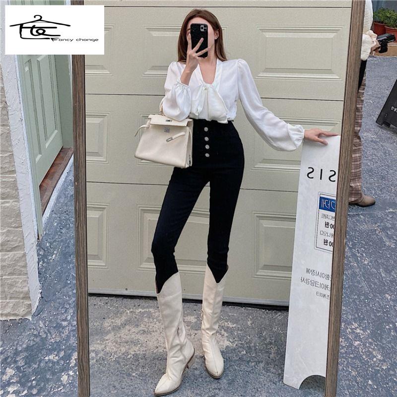 Hàng Có Sẵn Bán Chạy~Quần Jean Ôm Dáng Lưng Cao Co Giãn In Hình Hoa Phong Cách Mùa Xuân 2022 Hợp Xu Hướng Cho Nữ