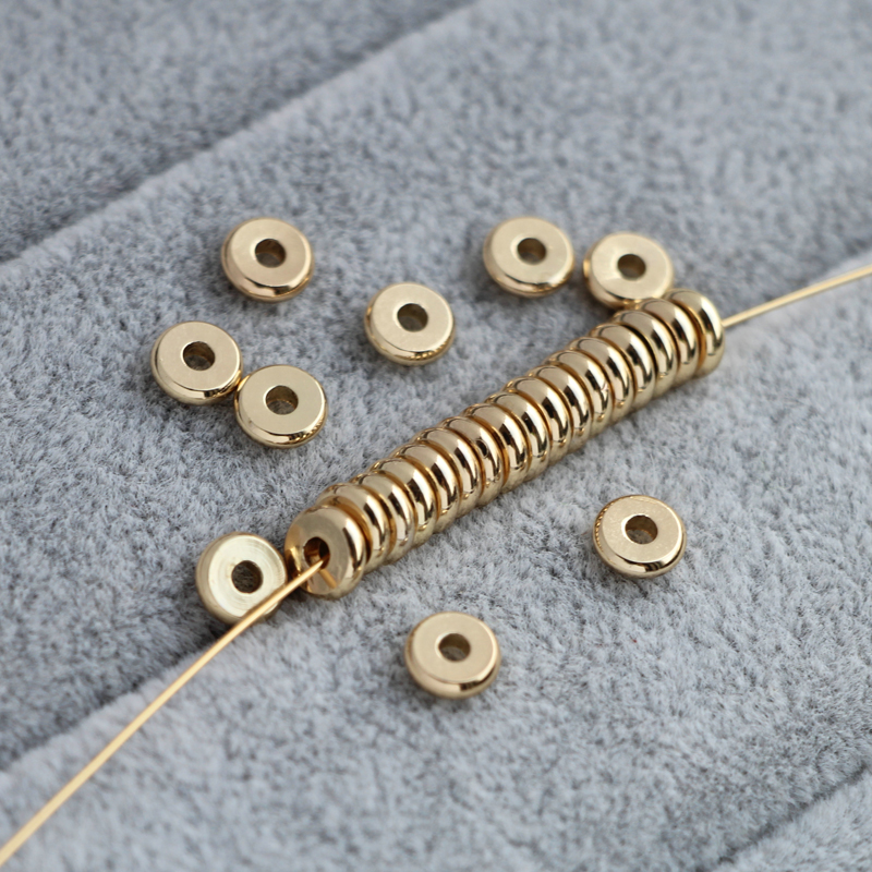 [Little Blu] Hạt Cườm Nhỏ Phẳng Và Vàng 14K Màu Vàng Đồng 14K Dùng Làm Vòng Tay Thủ Công 3 Đến 8Mm diy
