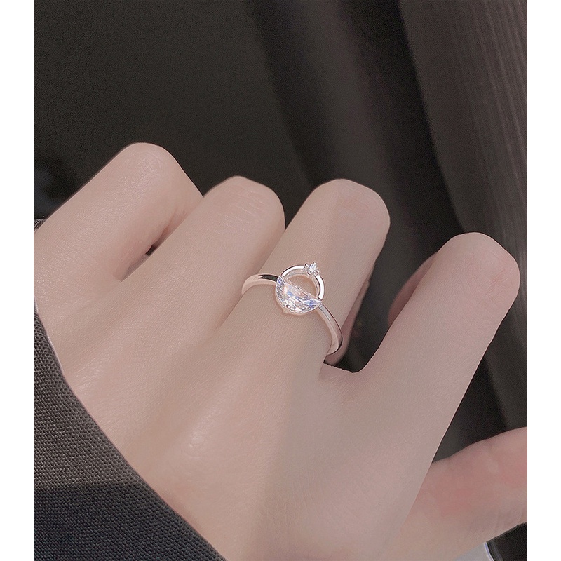 Nhẫn bạc 925 hở đính pha lê hình học cá tính quà tặng sinh nhật nữ