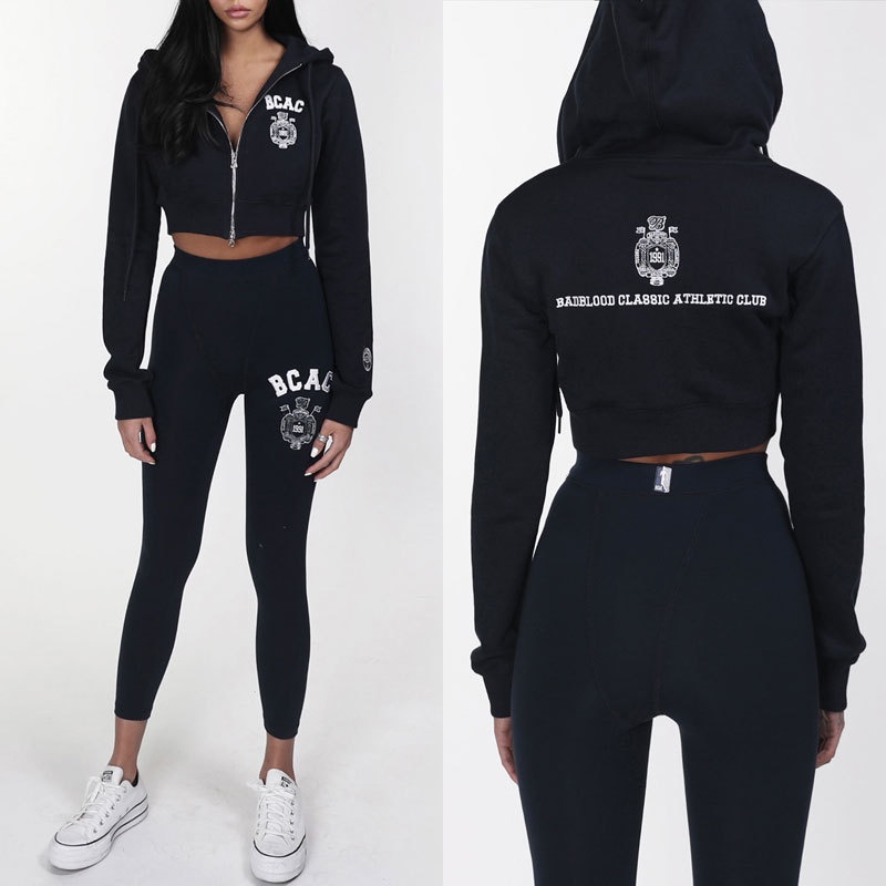 Áo Khoác Cardigan Thể Thao Ngắn Lưng Cao Có Khóa Kéo Thêu Hình Cô Gái badblood Hàn Quốc Cho Nữ
