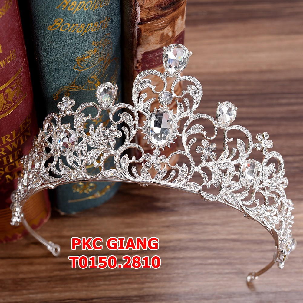 Vương miện cô dâu đính hạt xi mạ màu trắng mẫu mới 2019