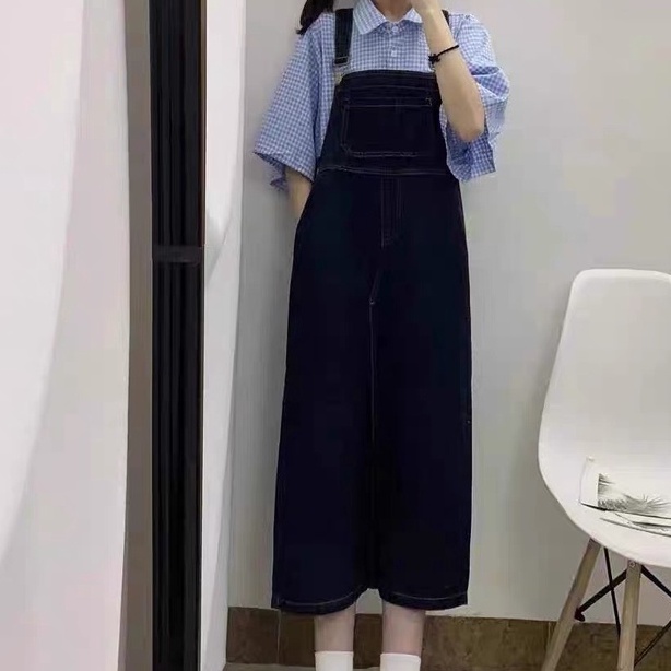 Váy yếm jean phong cách, váy yếm jean hai màu đen xanh_y2