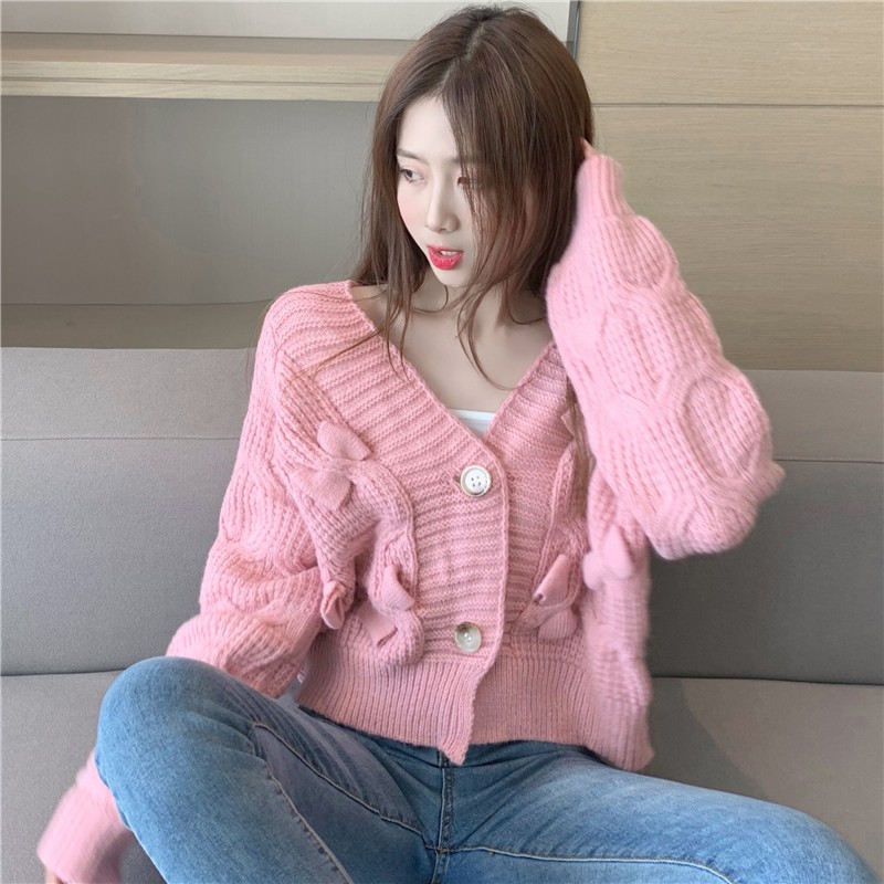 Áo len cardigan nữ đính nơ dễ thương , áo len nữ hàng Quảng Châu