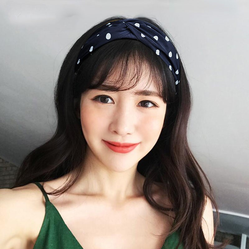 Băng Đô Bờm Turban Cài Tóc Họa Tiết Chấm Bi Khung Cứng !