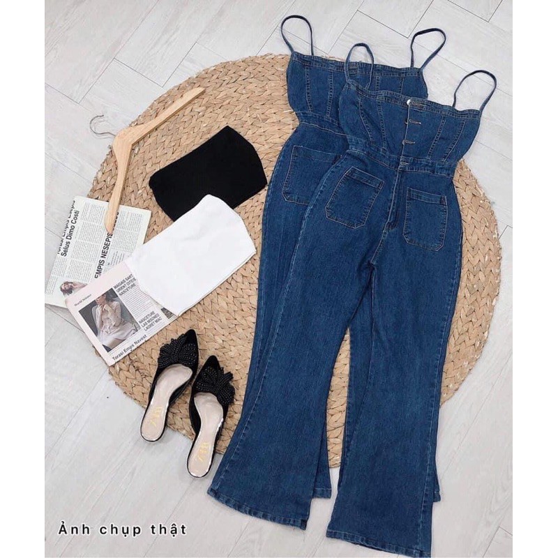 ẢNH CHỤP THẬT SET ÁO ỐNG + YẾM JEAN #235k