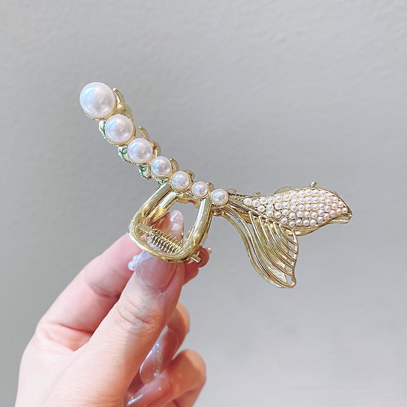 Kẹp Tóc Đuôi Cá Đính Ngọc Trai Cỡ Lớn Kiểu Hàn Quốc Mùa Hè Mới 2021