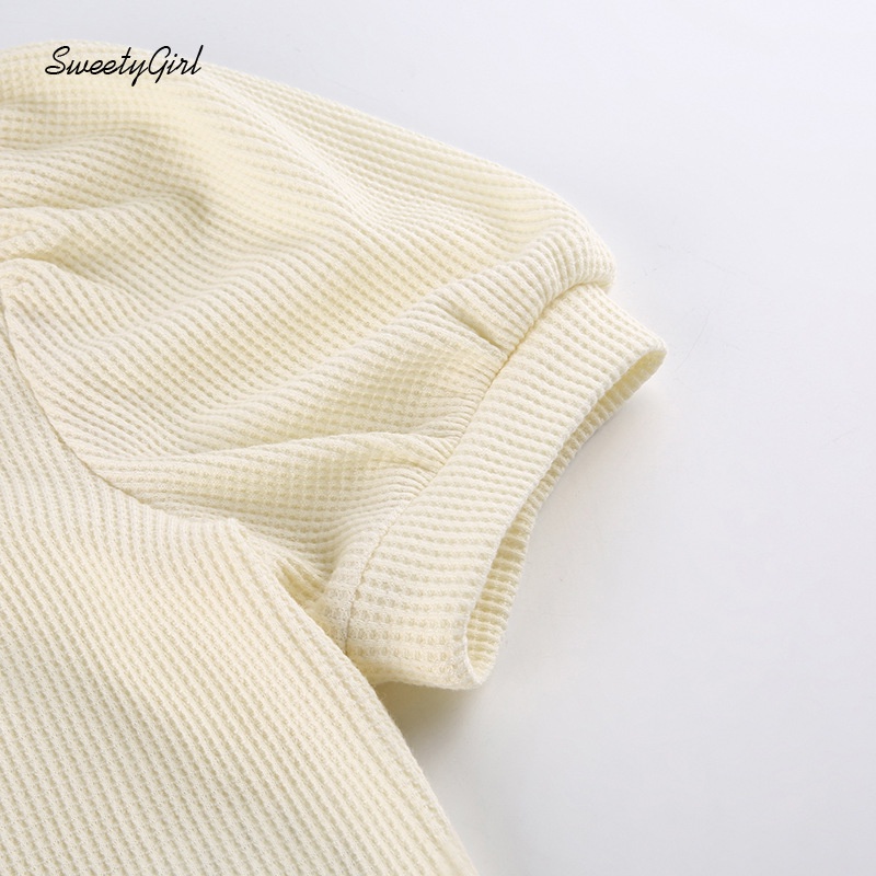 Áo Sơ Mi Tay Phồng Ngắn Cổ Bẻ Dáng Ôm Màu Trơn Phối Khóa Kéo Thời Trang Cho Nữ