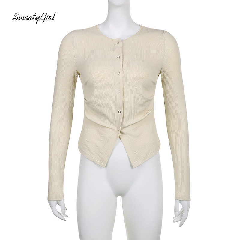 Áo Thun Polo Tay Dài Cổ Thấp Màu Trắng Trơn Thời Trang 2022 Quyến Rũ Dành Cho Nữ