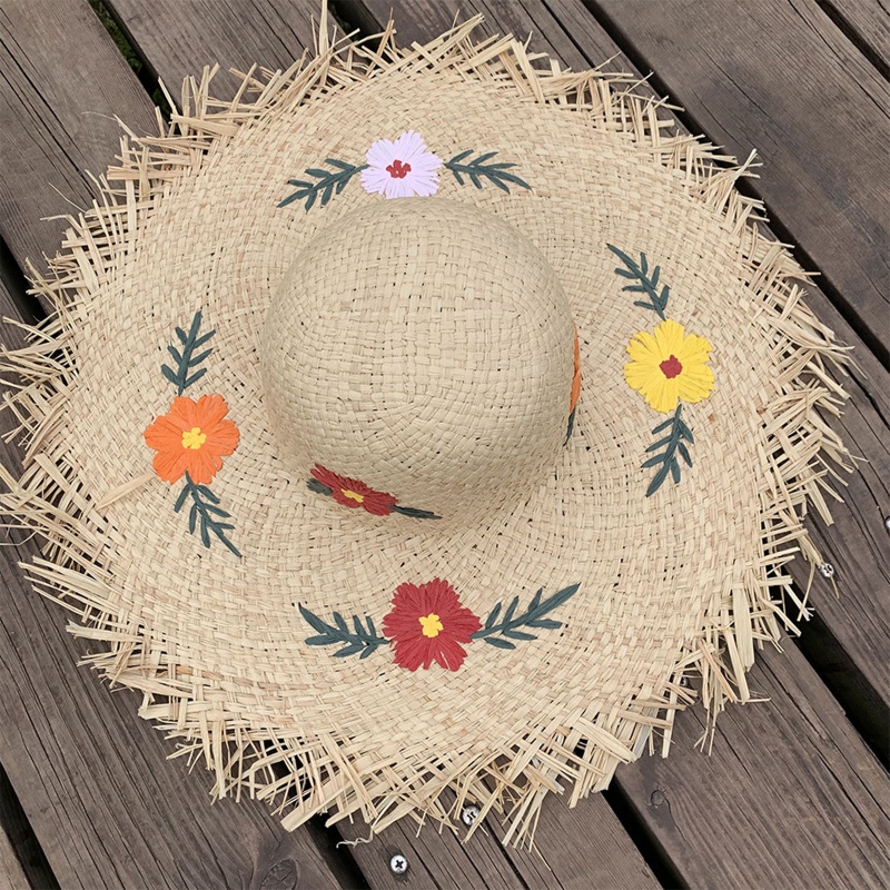Nón Cói Rộng Vành Thêu Hoa Xinh Xắn Thời Trang Đi Biển Mùa Hè Cho Nữ