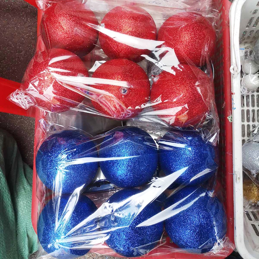 6 trái châu kim tuyến màu trang trí noel đường kính 12cm. NOELC12