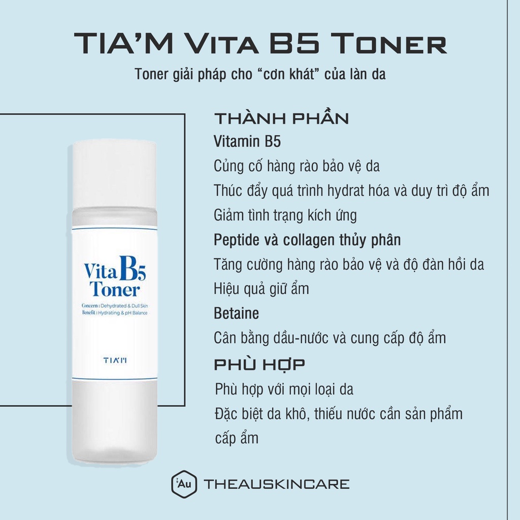 TIA'M | Nước Cân Bằng Da Dưỡng Ẩm, Dịu Da với Vitamin B5 - VITA B5 TONER 180ML [Hàng Chính Hãng từ TIA'M]