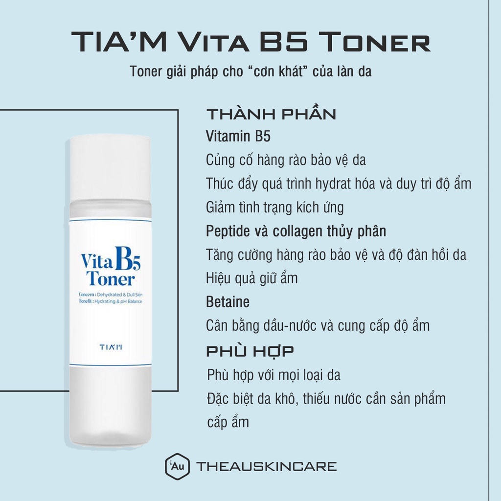 TIA'M | Nước Cân Bằng Da Dưỡng Ẩm, Dịu Da với Vitamin B5 - VITA B5 TONER 180ML [Hàng Chính Hãng từ TIA'M]