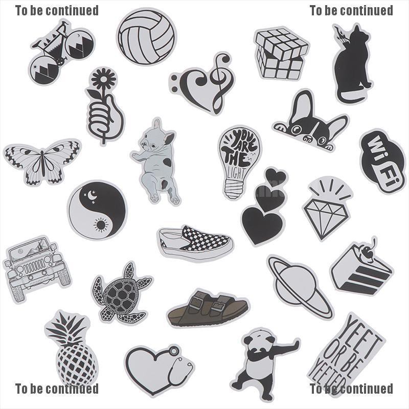 Bộ 50 miếng dán màu đen và trắng trang trí ván trượt / laptop / hành lý / guitar / xe đạp