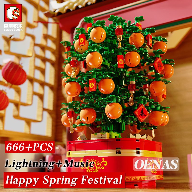 Đồ chơi lắp ráp Sembo 601145 mô hình cây Bon Sai cây quất ngày tết có đèn và nhạc mẫu mới nhất 2021