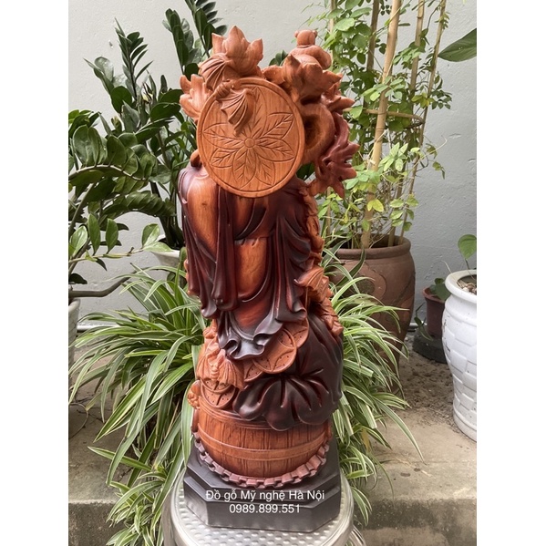 Tượng Phật di lặc gánh đào ngũ phúc bằng gỗ hương cao 60 cm