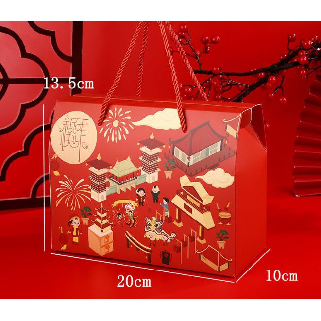 Hộp đựng bánh kẹo họa tiết múa lân múa rồng