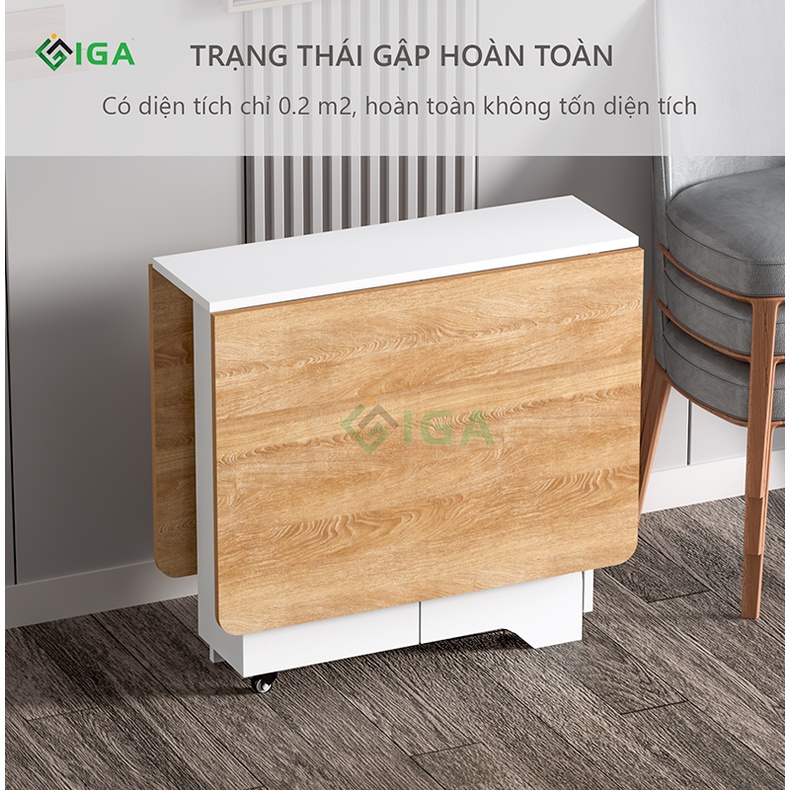 Bàn ăn thông minh IGA có kệ để đồ dễ dàng di chuyển với bánh xe 360 BATM5