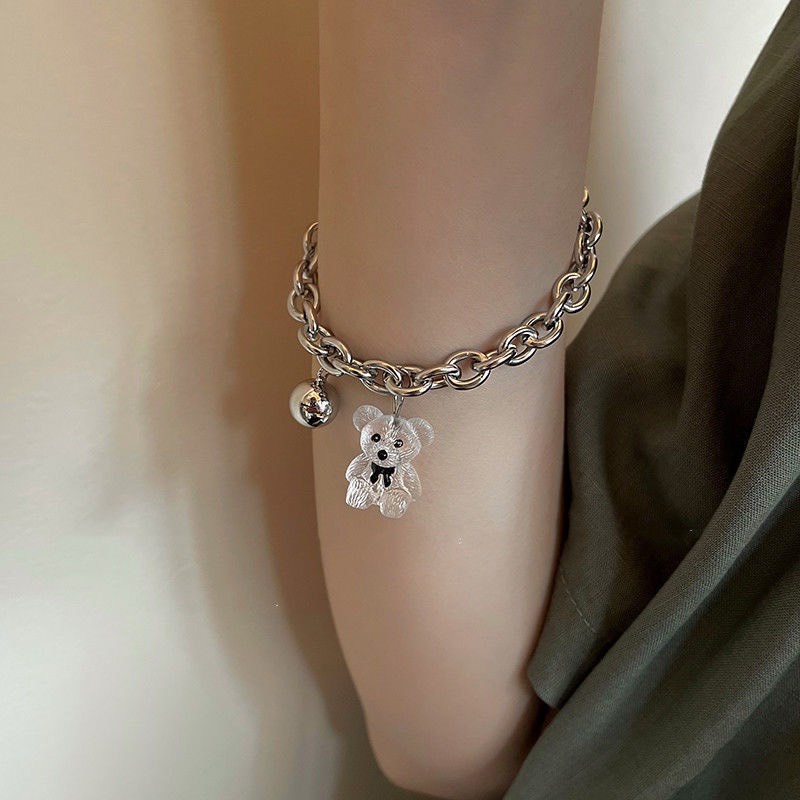 Vòng tay bạch kim hình chú gấu trắng đáng yêu Peachy tặng kèm chuông dễ thương có thể điều chỉnh kích thước