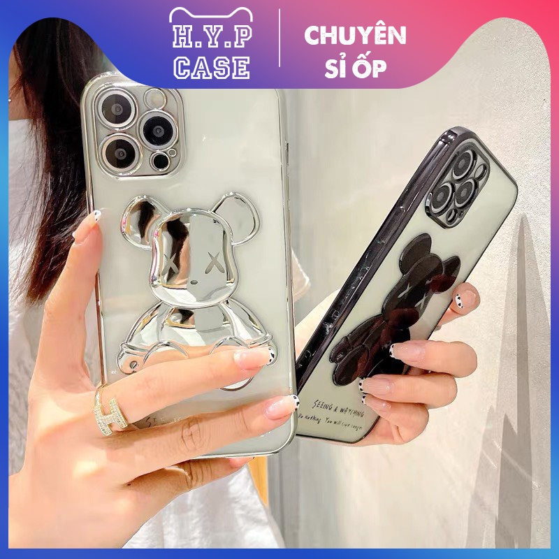 Ốp Lưng Iphone BEARBRICK Bóng Nổi 3D Viền Si Chống Bẩn Cạnh Vuông Màu Đen (02) | BigBuy360 - bigbuy360.vn