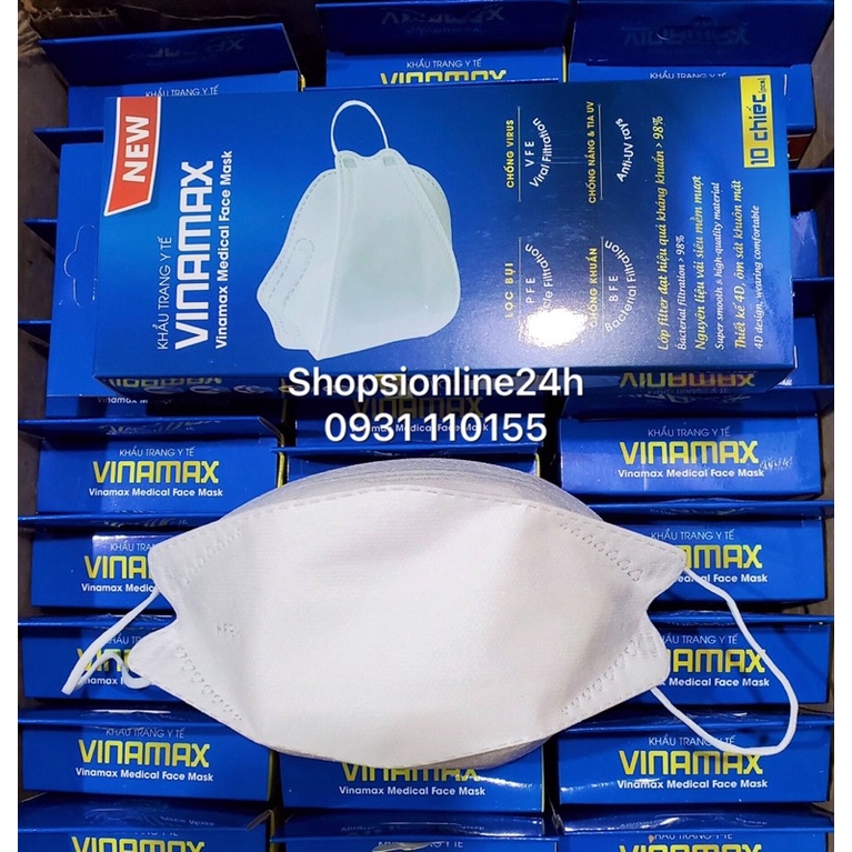 ✅[Hộp 10 cái] Khẩu trang y tế 4 lớp kháng khuẩn kf94 , KF94 siêu mềm mịn chính hãng VINAMAX màu Trắng