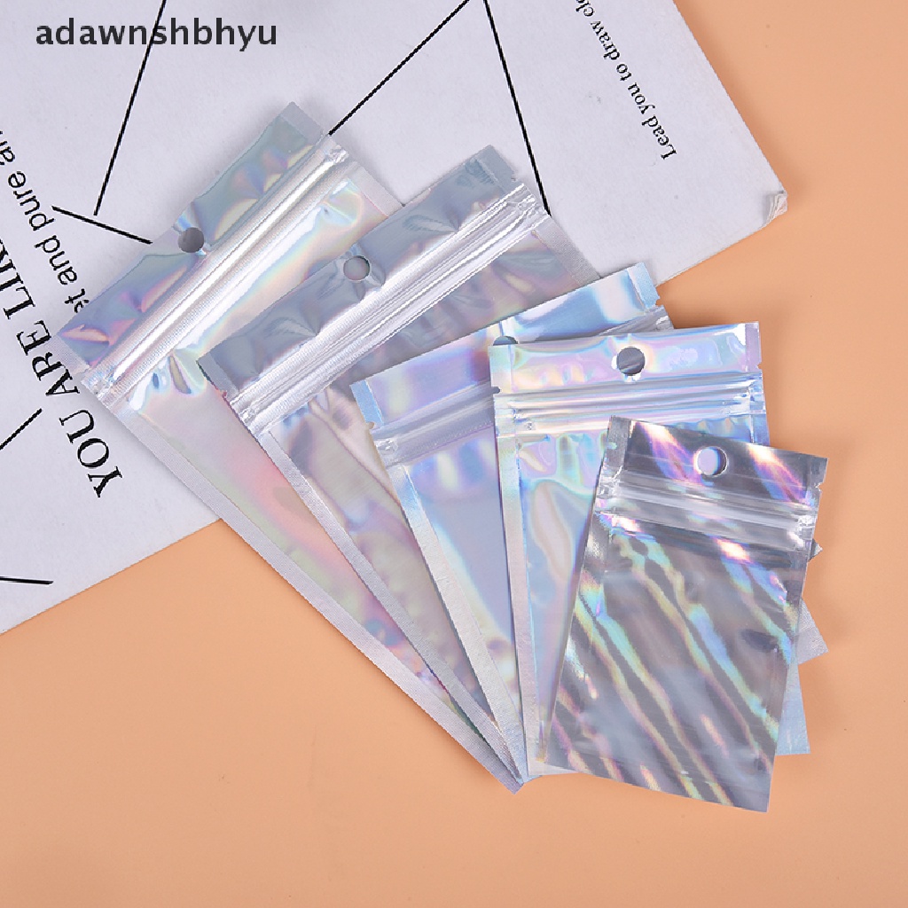 adawnshbhyu 10Pcs Iridescent Zip lock Pouches Cosmetic Plastic Laser Holographic Zipper Bags VN