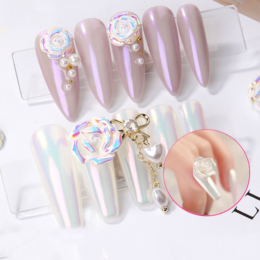 Phụ Kiện Trang Trí Móng Tay Hình Hoa Hồng 3D Bằng Nhựa Resin Màu Trắng Laser Diy