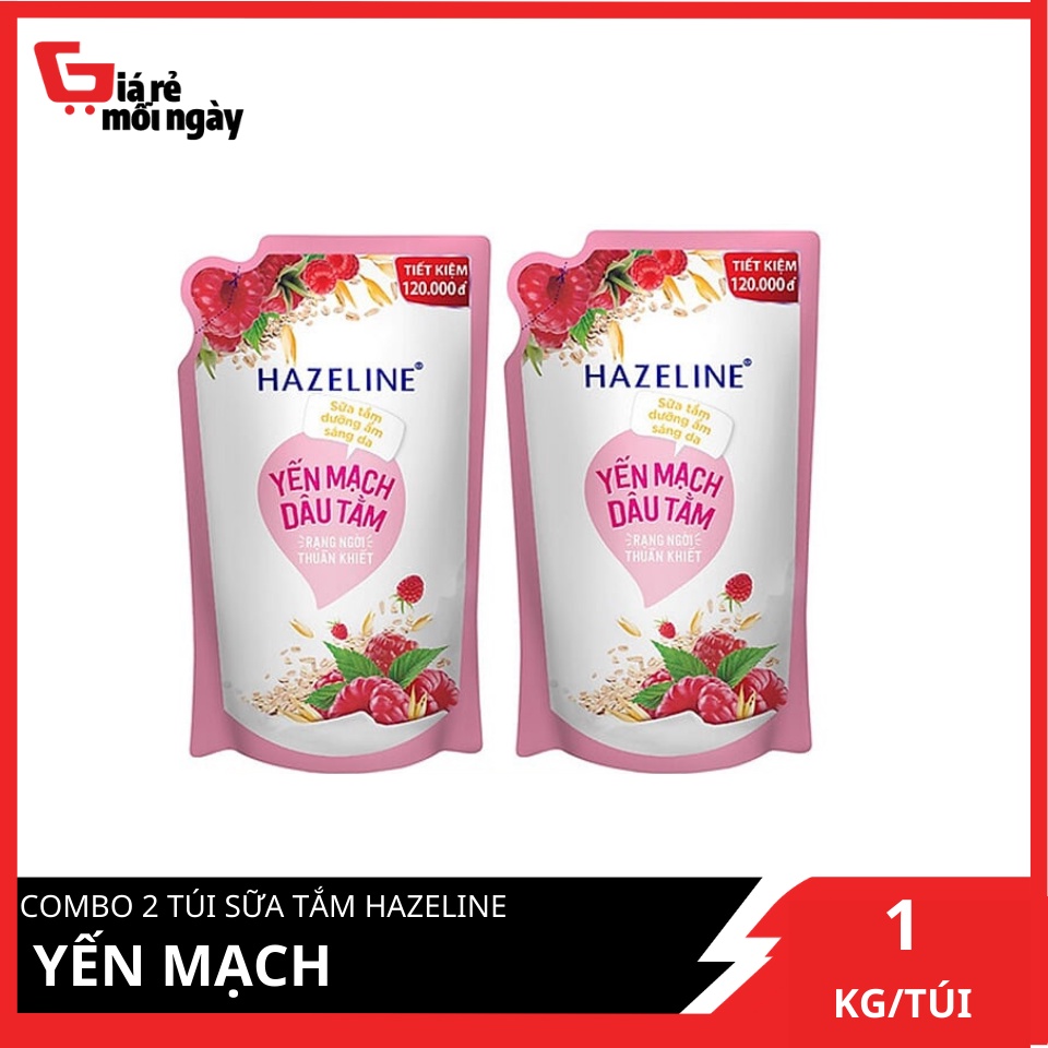 COMBO 2 túi sữa tắm Hazeline Yến mạch (Hồng) 1KgX2