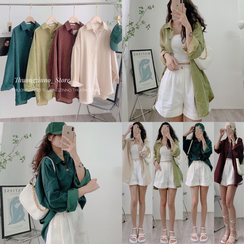 [Ảnh thật/Video] Áo khoác nữ Nhung tăm ulzzang Quảng Châu áo sơ mi nhung