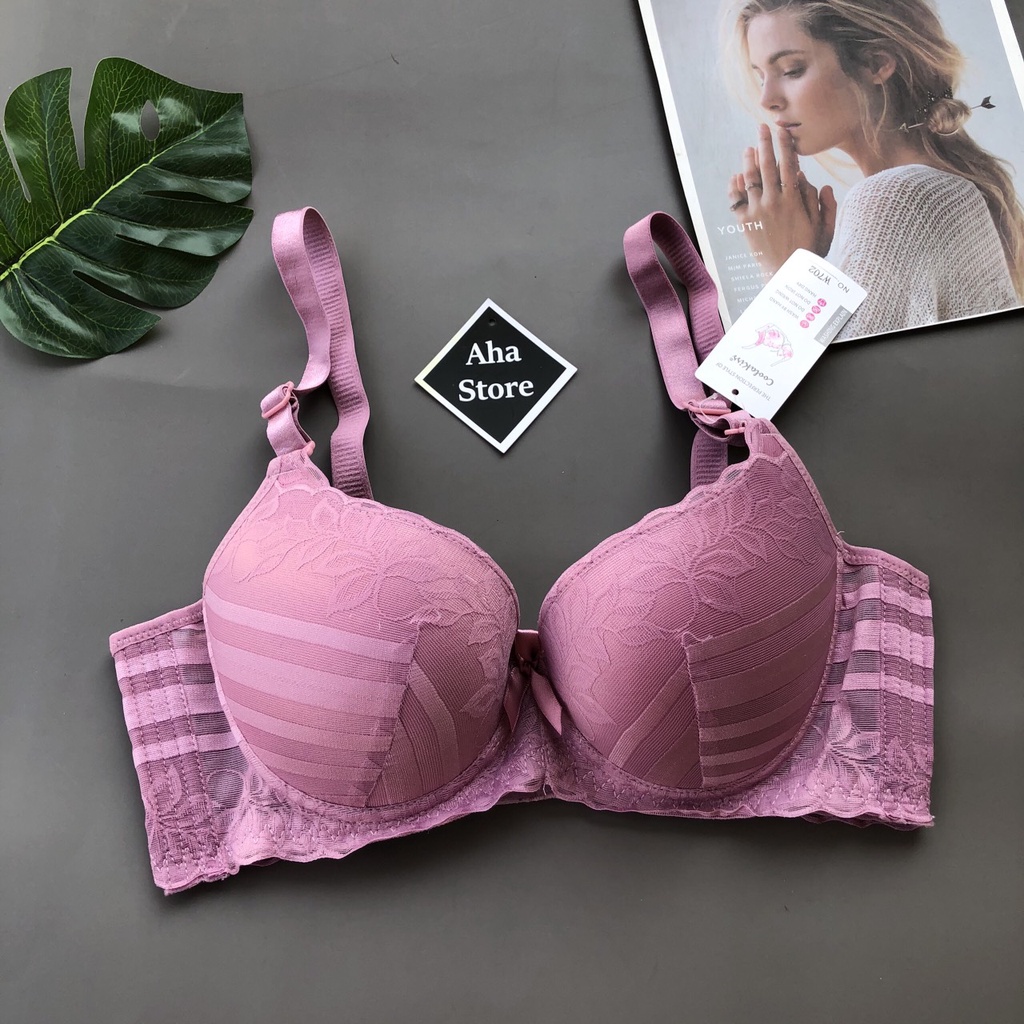 Áo Lót Nữ Bigsize Ren Họa Tiết Sọc Có Gọng Mút Ép Mỏng BIG1 Yion Underwear