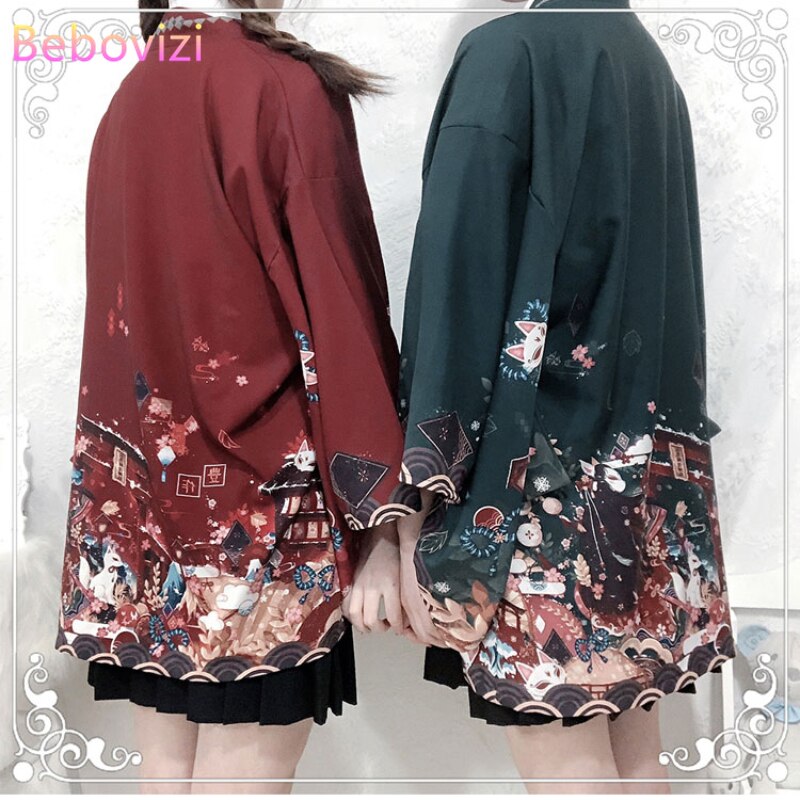Áo Khoác Kimono Màu Đỏ Đen Dáng Rộng Phong Cách Samurai Nhật Bản Thời Trang Mùa Hè Cho Nam Và Nữ