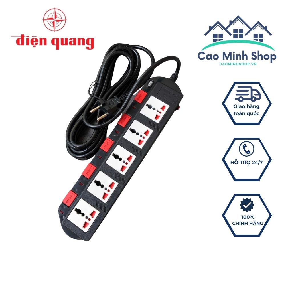 Ổ cắm Điện Quang liền dây 2m, 5 lỗ đa năng phù hợp mọi phích cắm, 5 công tắc cho từng ổ cắm, cao cấp - Cao Minh Shop
