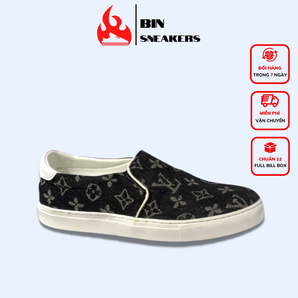 Giày Lười Slip On Nam 𝗟𝗘𝗩𝗜𝗦 Hàn Quốc Đẹp Chất Vải Jean Bò - Giày Lười Nam 𝗟𝗩 Cao Cấp Full Box