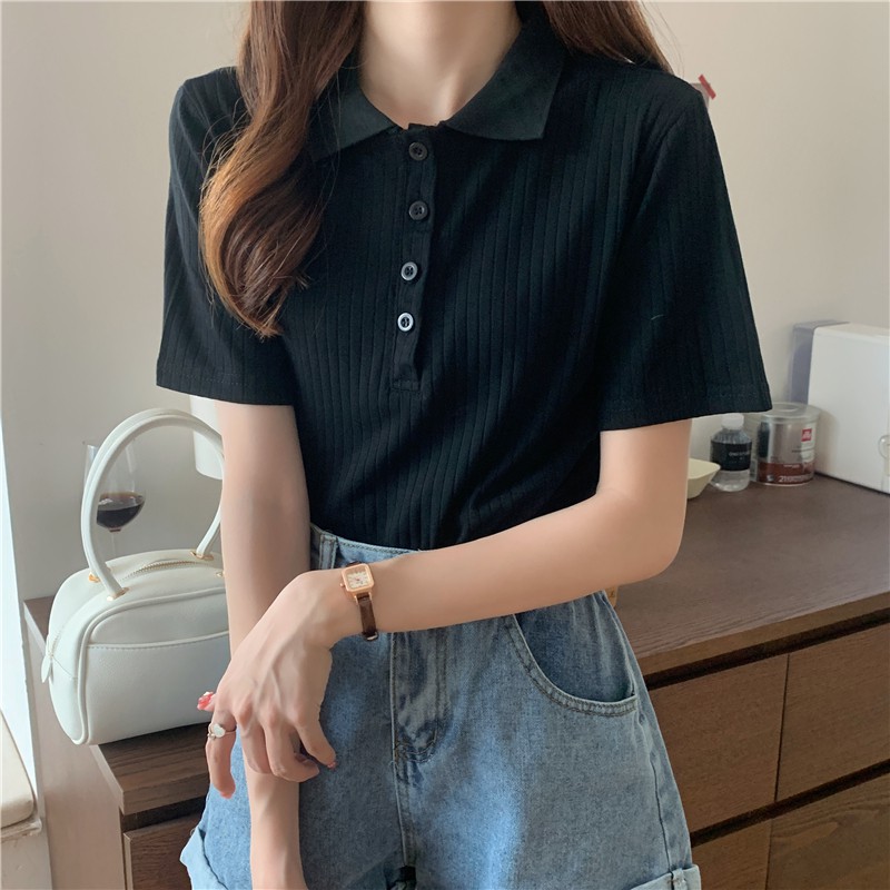 Áo polo dệt kim dáng ôm thiết kế đơn giản dễ phối đồ | BigBuy360 - bigbuy360.vn