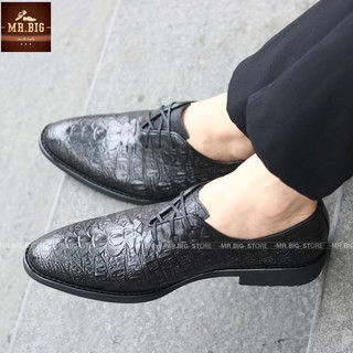G009 Giày tây/giày lười nam công sở dập vân cá sấu da bò 100% đế cao
