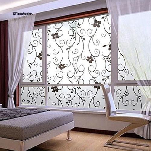 Sticker dán kính chống tia UV 45cm x 100cm hình hoa lá màu đen tiện dụng đẹp mắt