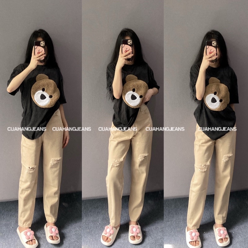 |cuahangjeans| Quần baggy kaki rách gối màu beige
