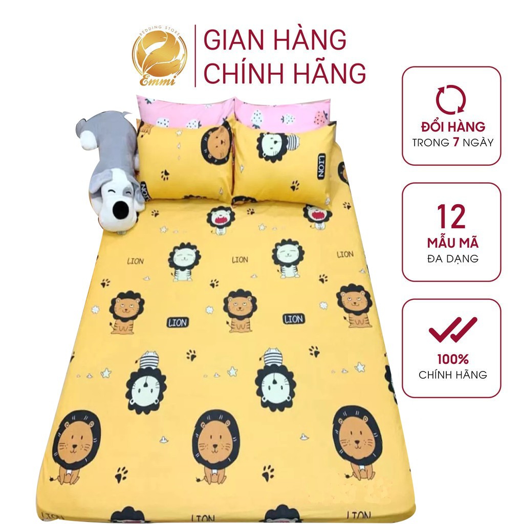 Bộ ga chun và 2 áo gối nằm Emmidecor - mẫu sư tử vàng