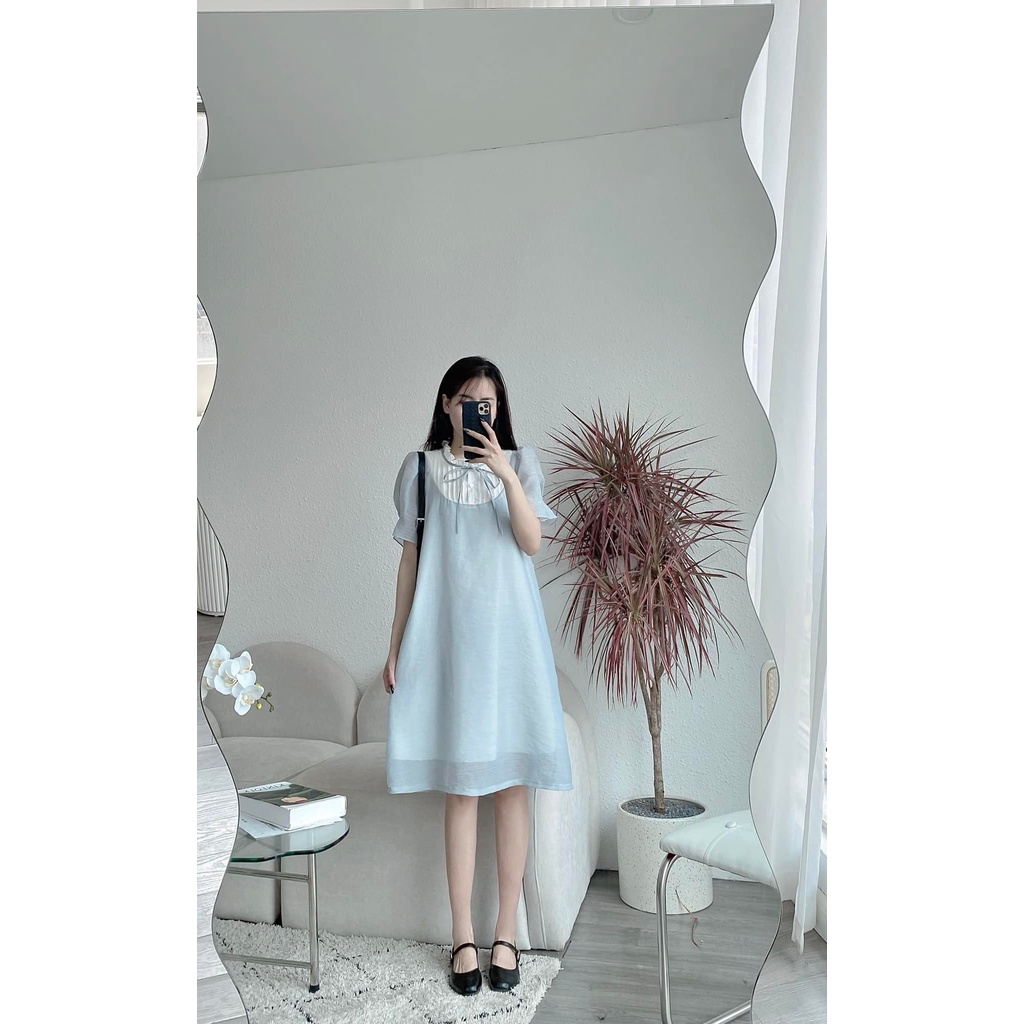 [Mã SKAMFSW175 giảm 10K đơn 50K] Váy đầm bầu tơ cao cấp phối cổ nơ bèo cách điệu thời trang bầu Joamom