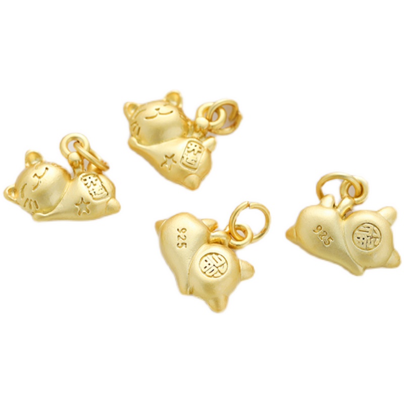 Mặt Dây Chuyền Hình Chú Mèo Hoạt Hình Mạ Vàng 18k Kích Thước 8 * 13mm